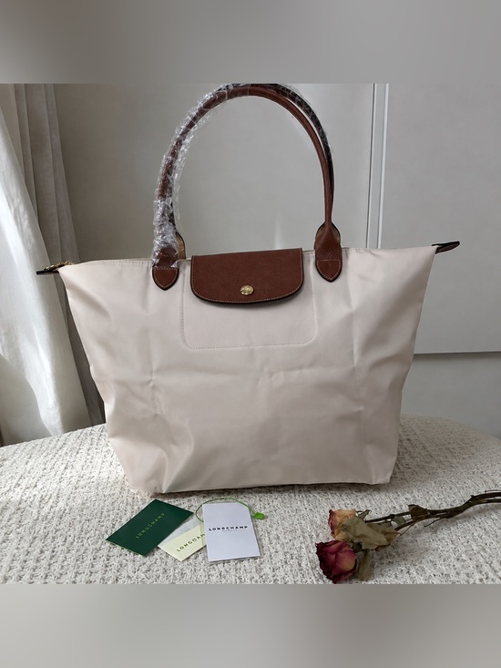 Longchamp Handbags - Longchamp Tote in Cream with Brown Trim